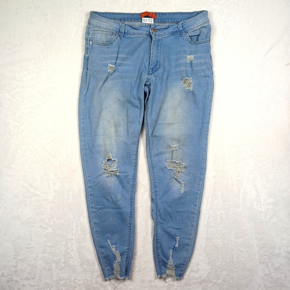 Wax Jean Butt I Love You Light Wash Distressed Skinny Jeans 14